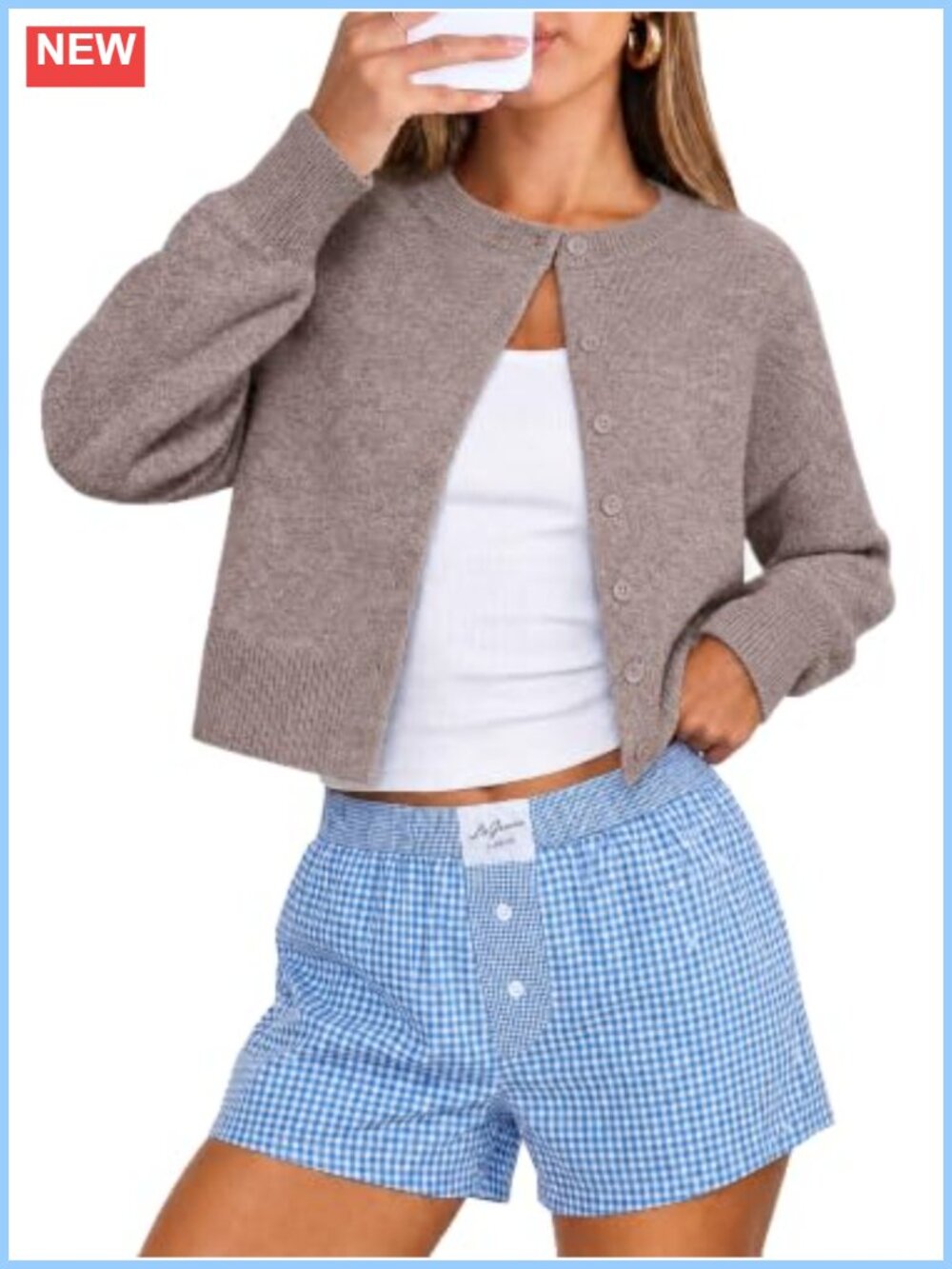 Cropped Cardigan Sweater Women's Button Down Long Sleeve Soft Knit